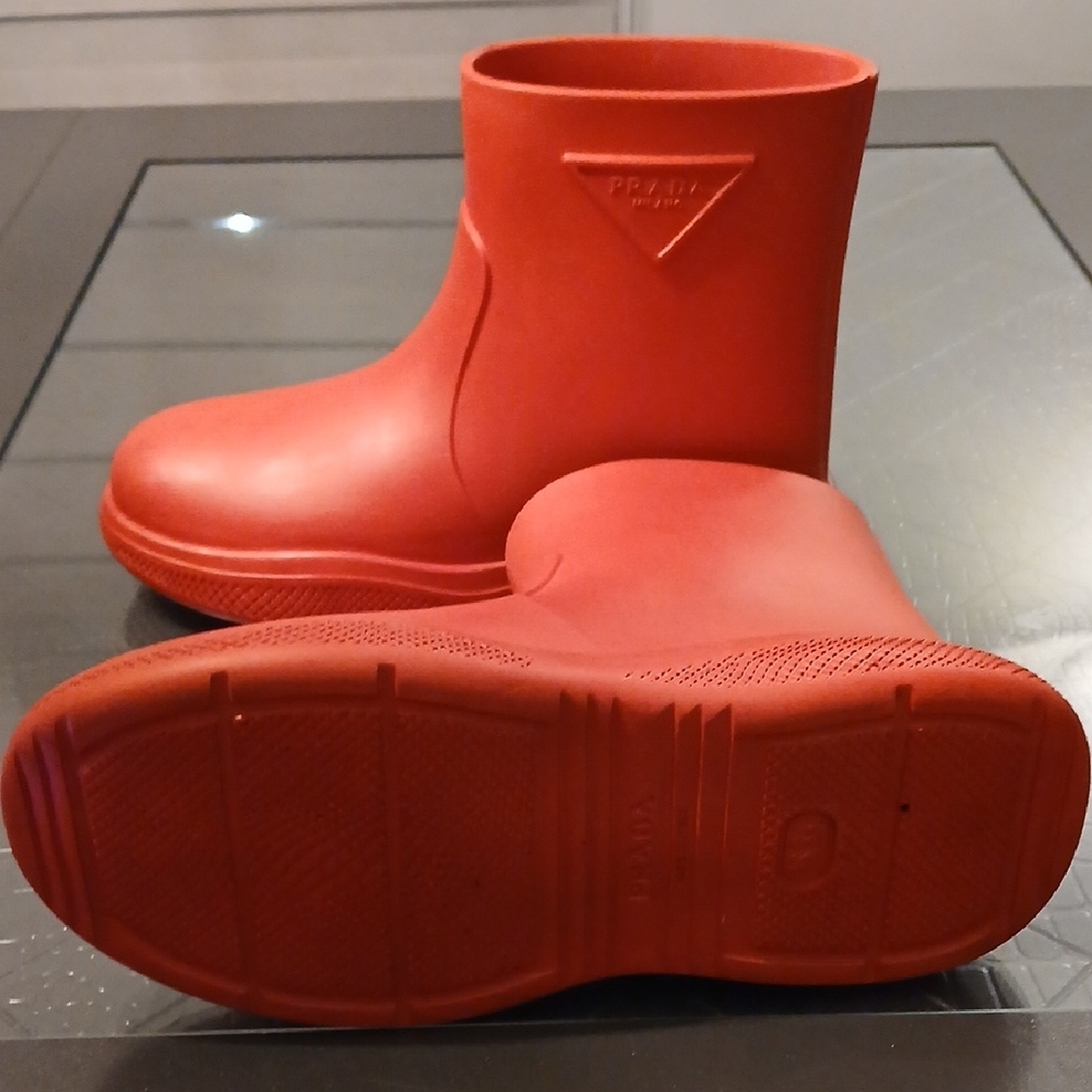 Prada Red Rubber Short Rain Boots - Picture 6 of 9